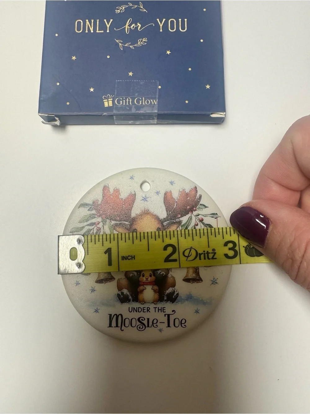 NIB Under the Moosle-Toe Holiday Ceramic Ornament - 3 inches
